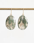 Moss agate earrings in gold prongs