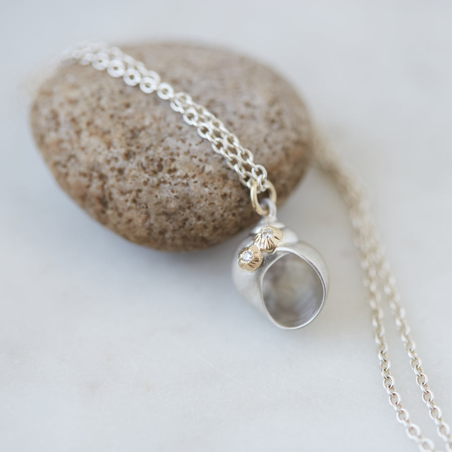 Moon snail shell necklace with diamond barnacles - Hannah Blount