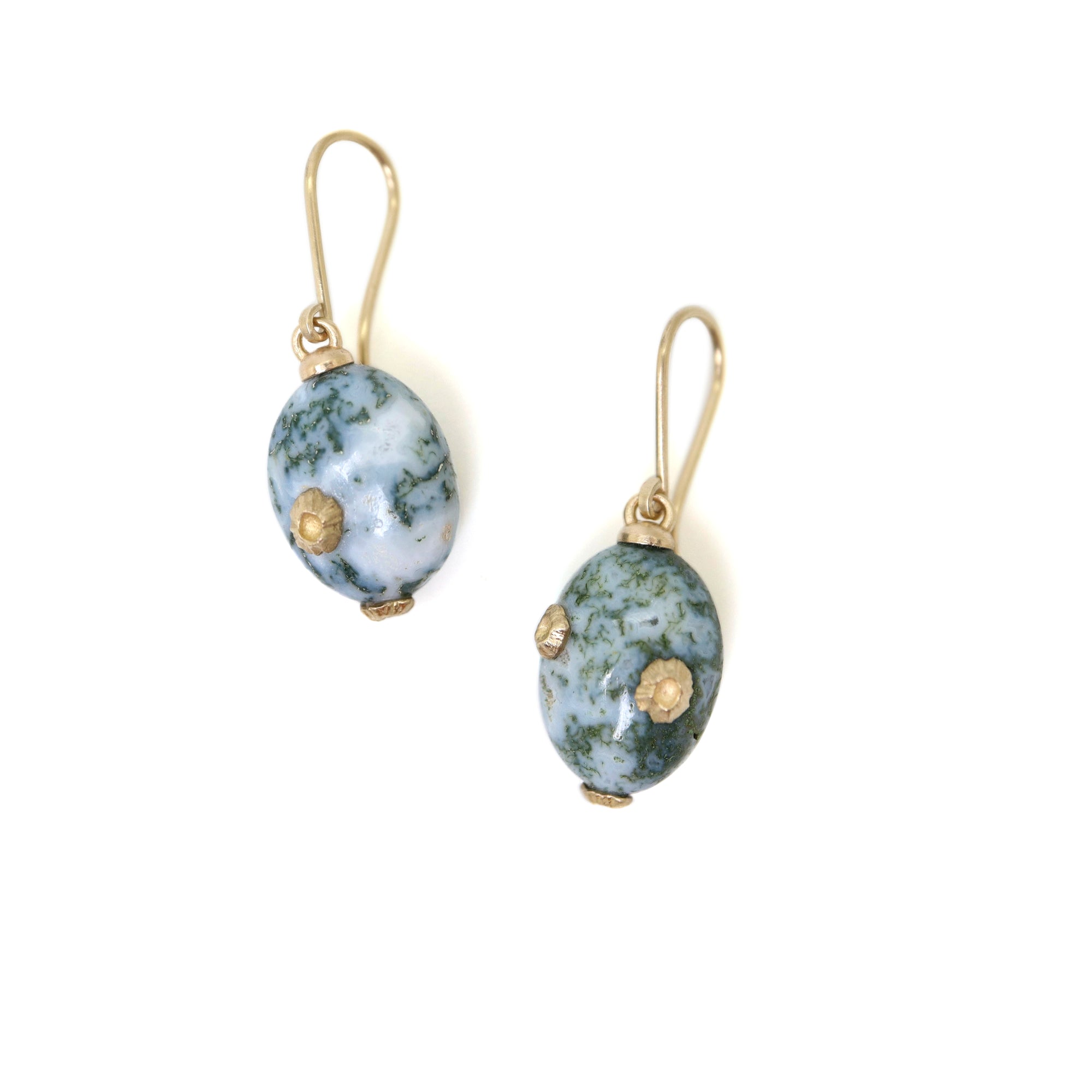 Indian Opal earrings with gold barnacles by Hannah Blount