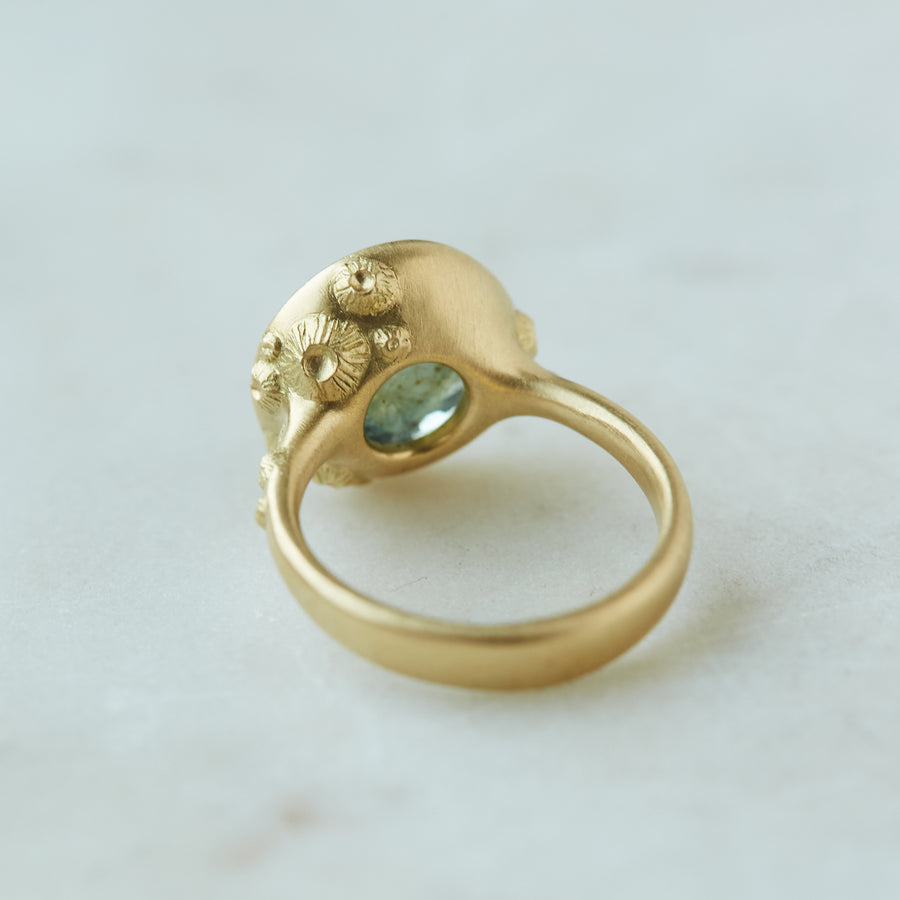 Montana Sapphire gold ring with barnacles by Hannah Blount