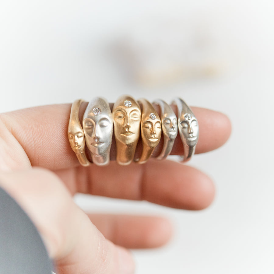 Cameo rings in gold and silver with diamonds - Hannah Blount