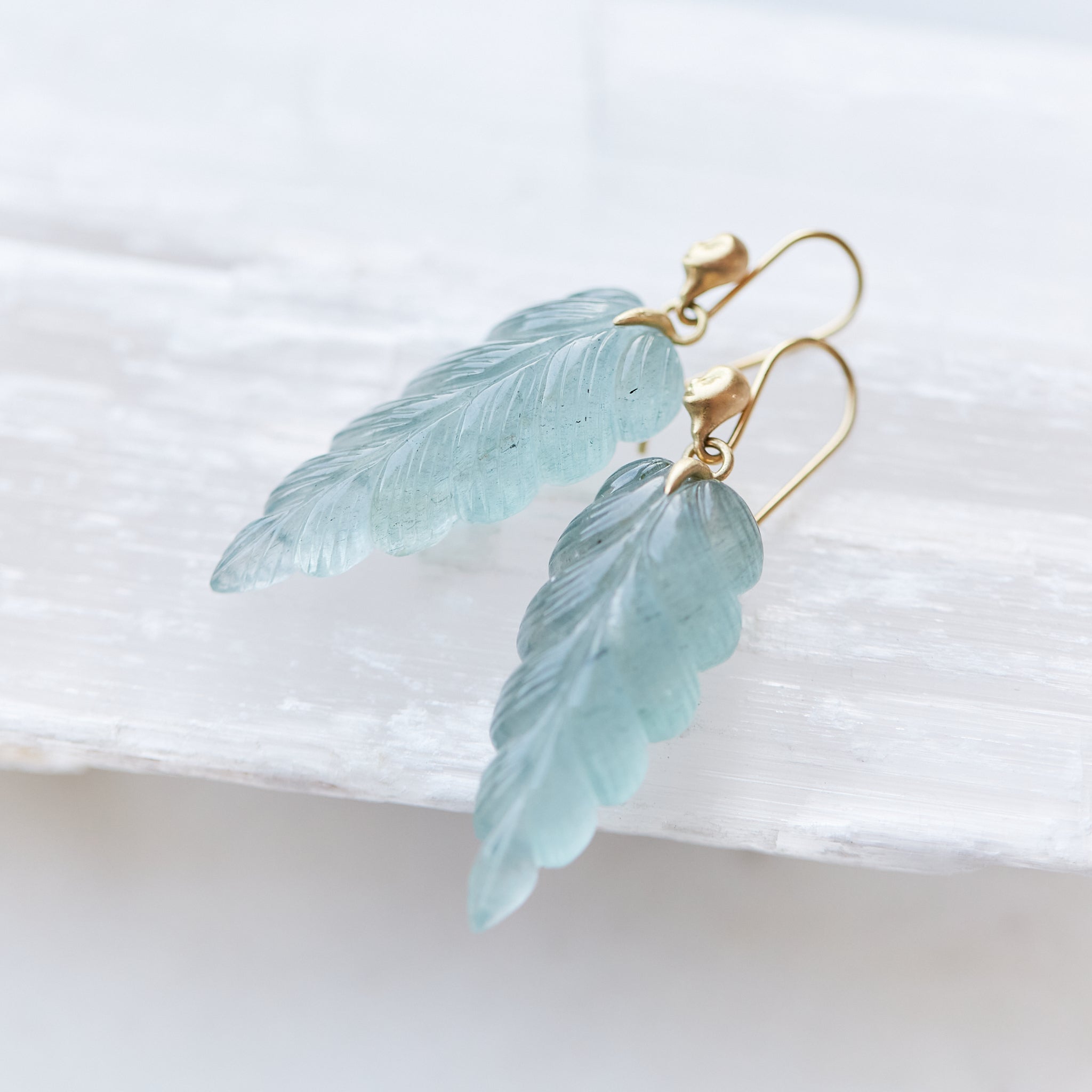Aquamarine cameo earrings - 18k gold wires - Hannah Blount