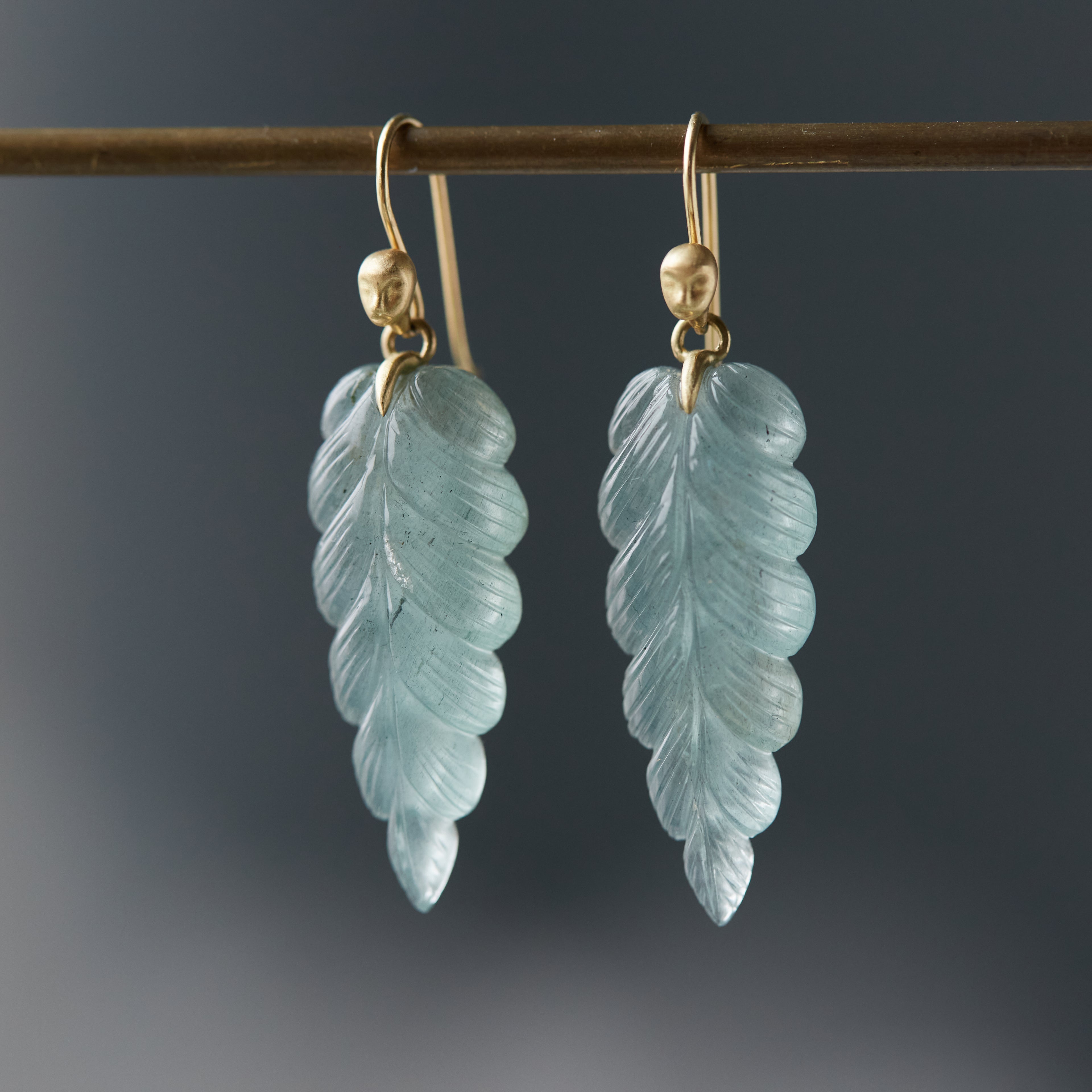 Plumage Aquamarine Figurehead Cameo Earrings