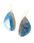 Blue pansy butterfly paraiba in quartz earrings with prongs by hannah blount jewelry