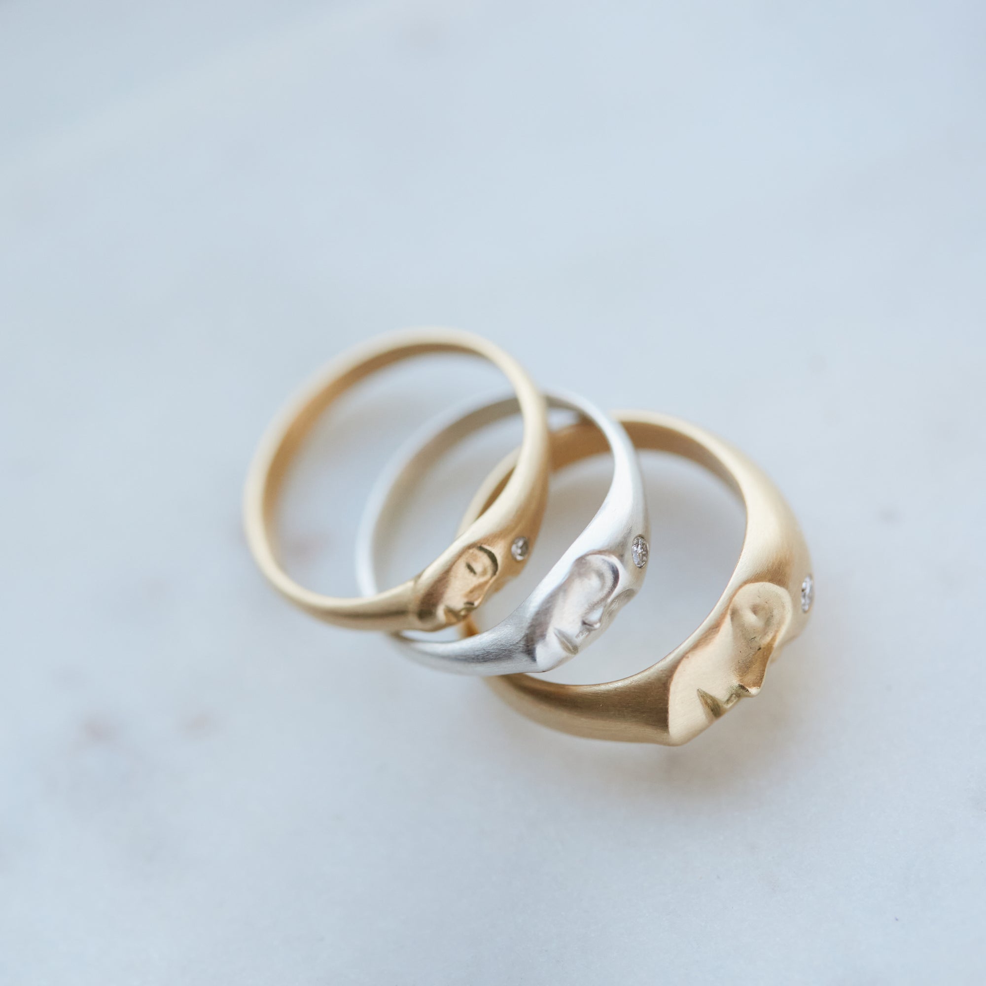 Cameo rings with diamonds - silver and gold - Hannah Blount
