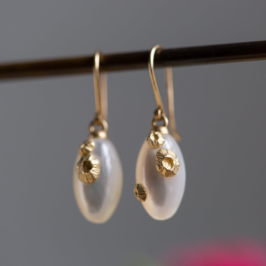 Mother of Pearl Earrings with Barnacles