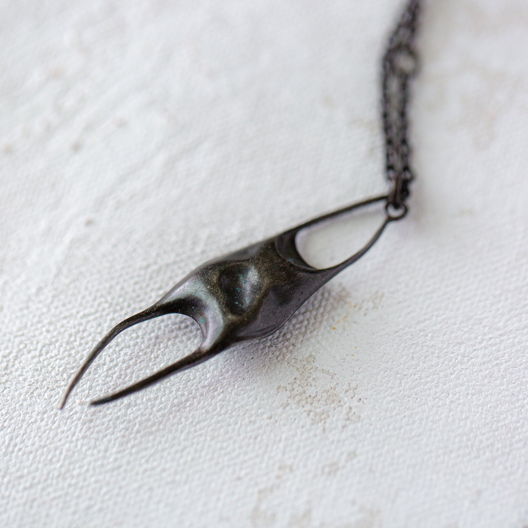 Skate egg case necklace - Oxidized silver - Hannah Blount