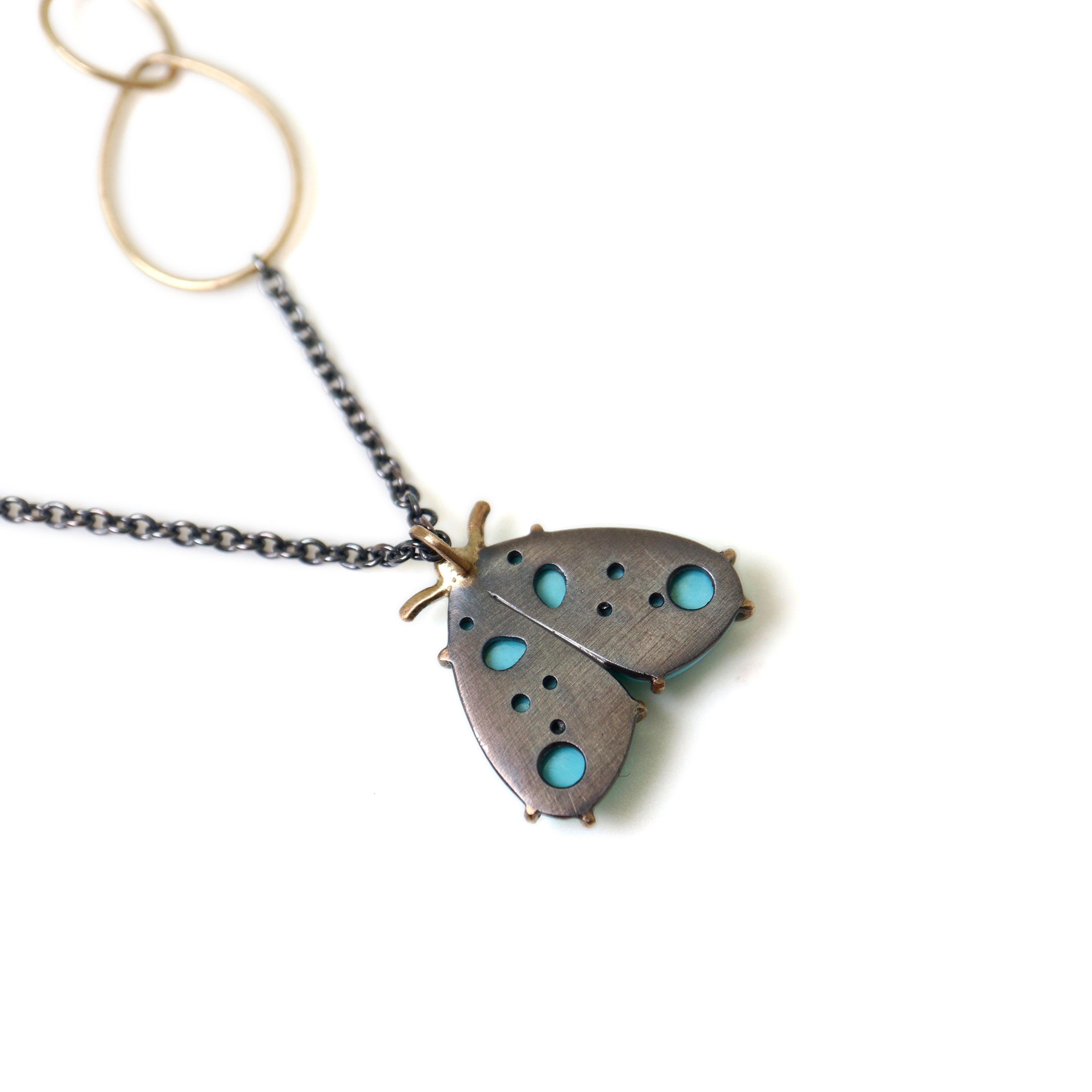 kingman turquoise longtail moth necklace with prongs by hannah blount jewelry