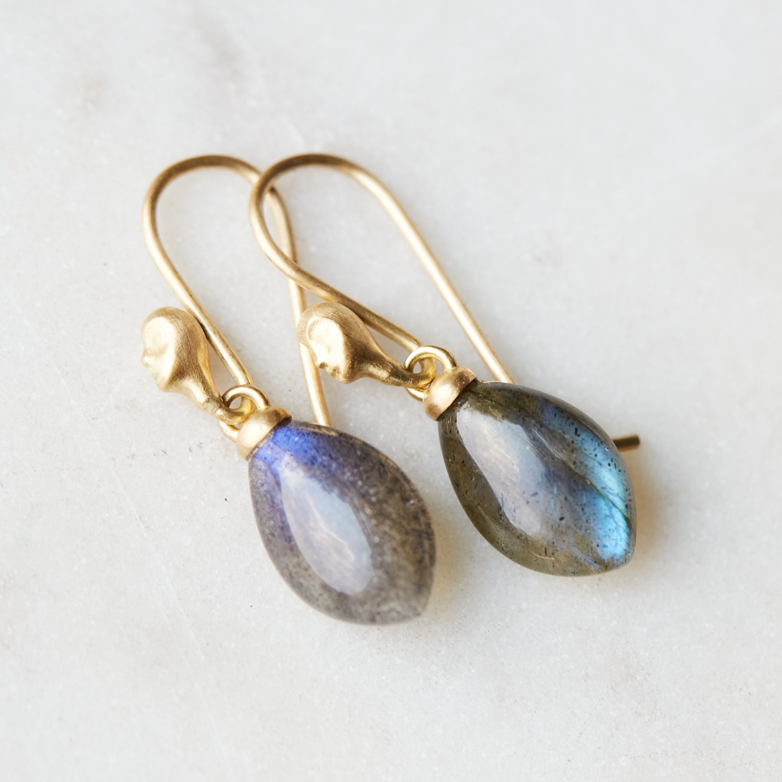 Labradorite Petal Figurehead Cameo Earrings