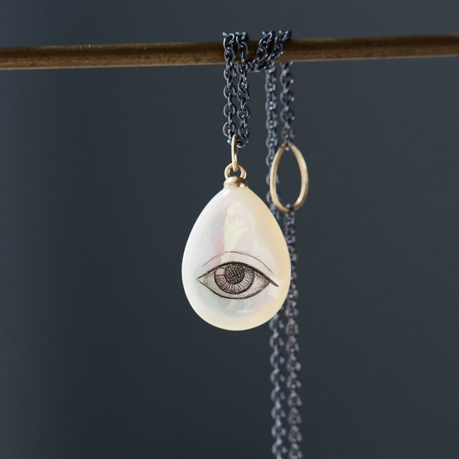 Mother of Pearl Lover's Eye Flare Scrimshaw Necklace
