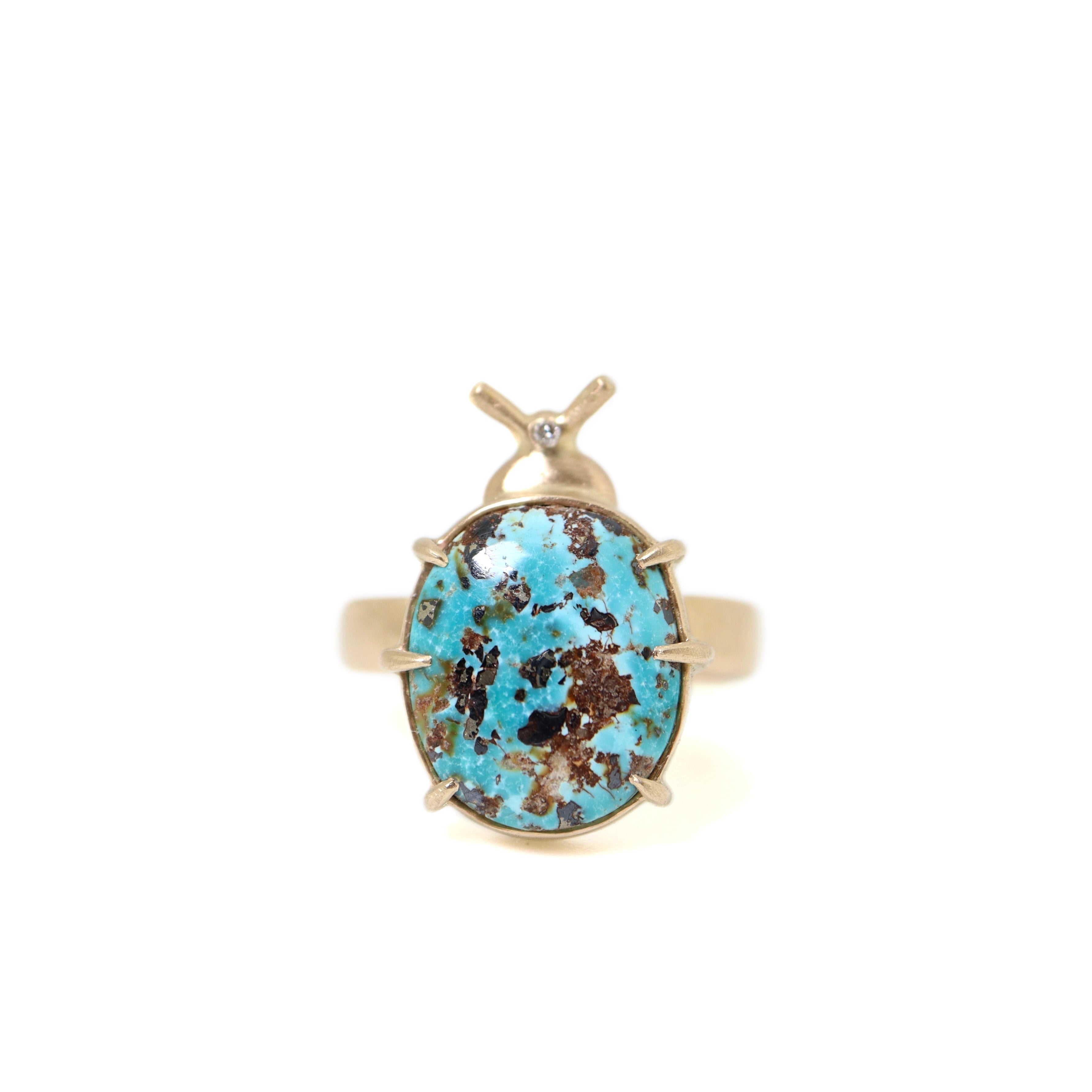 Persian Turquoise with Pyrite Pleasing Beetle Ring by Hannah Blount Jewelry