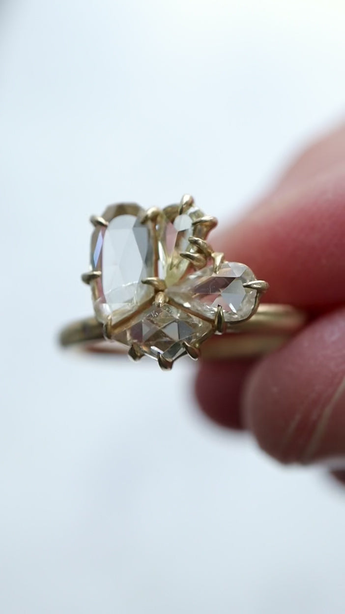 Video of mosaic rose cut diamond vanity ring by Hannah Blount
