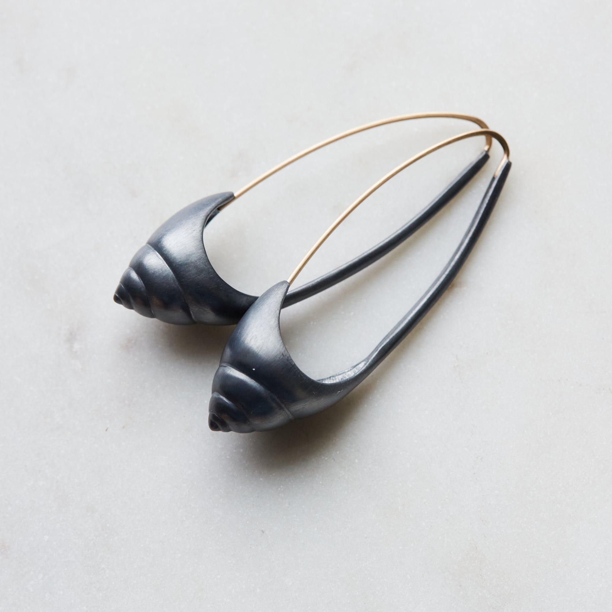 Sea snail hoops - oxidized silver - Hannah Blount