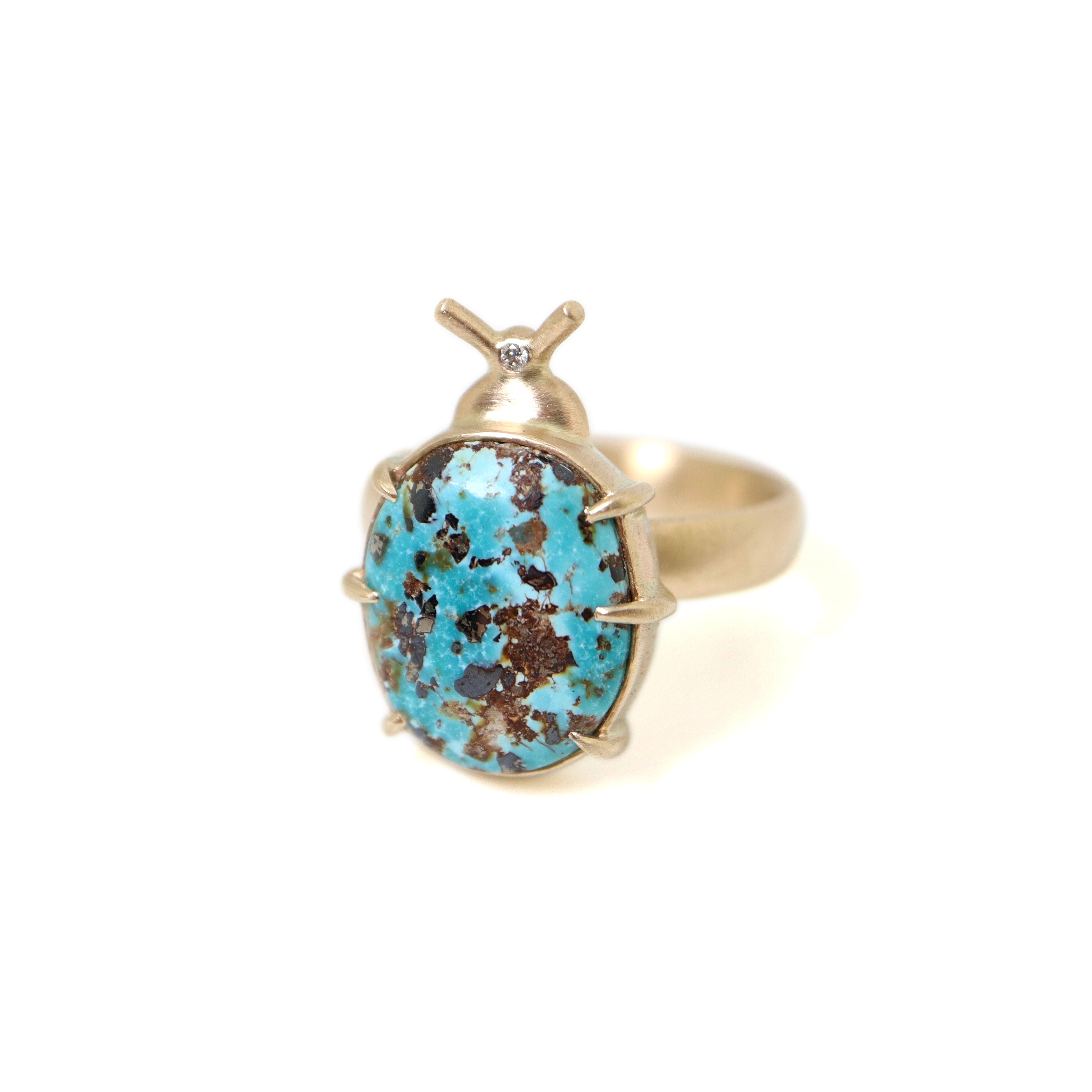 Persian Turquoise with Pyrite Pleasing Beetle Ring by Hannah Blount Jewelry