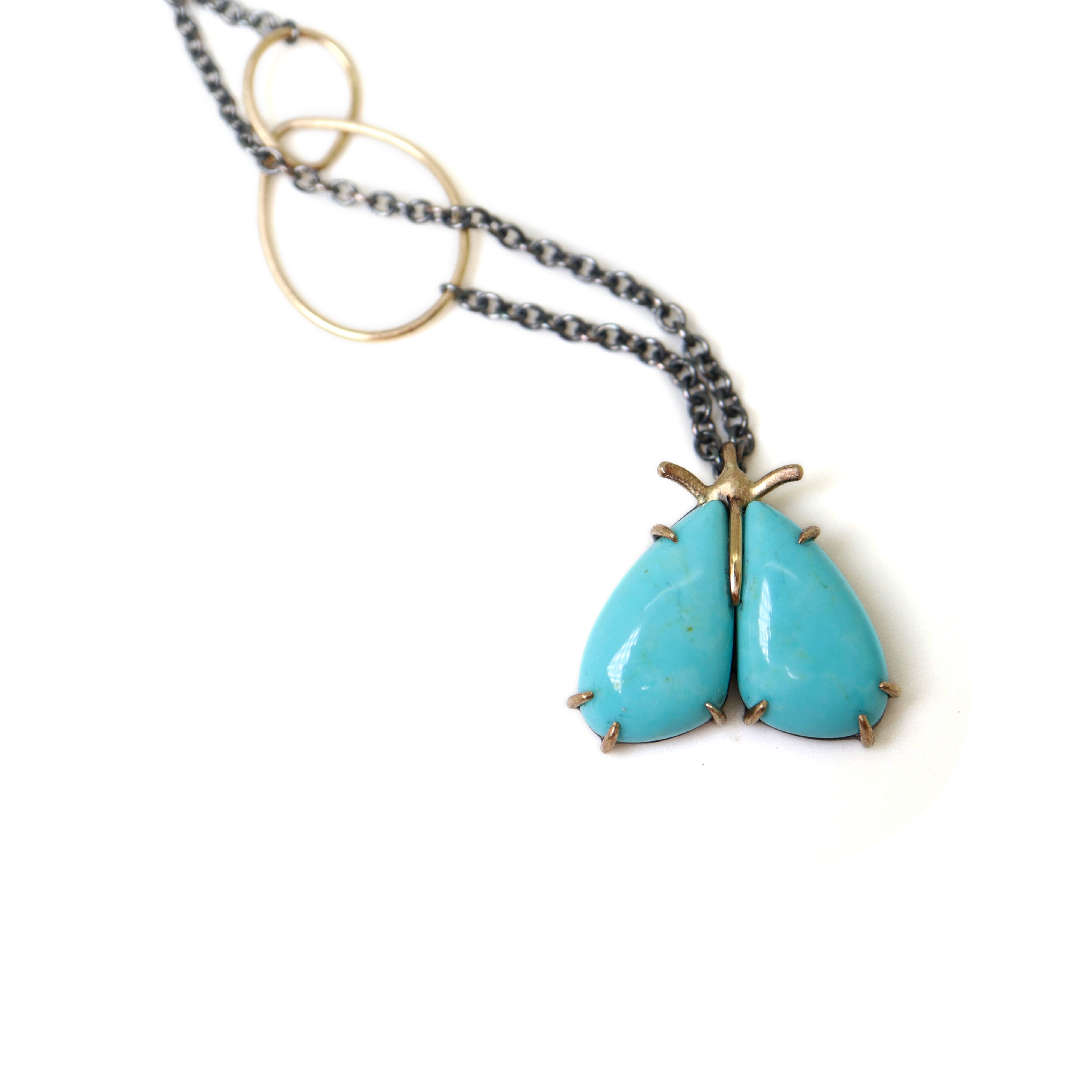 kingman turquoise longtail moth necklace with prongs by hannah blount jewelry