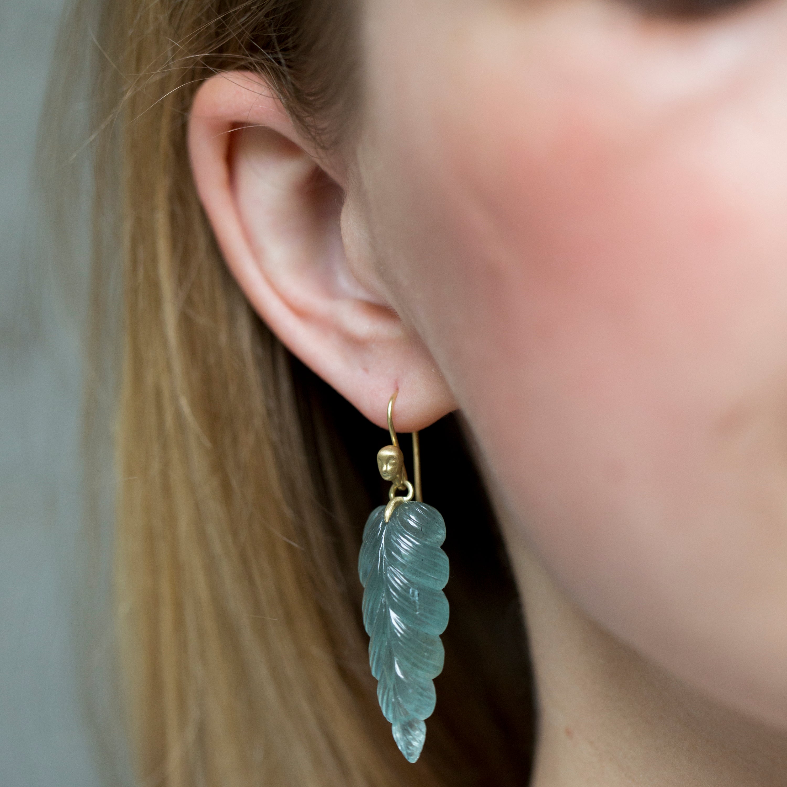 Plumage Aquamarine Figurehead Cameo Earrings-Hannah Blount Jewelry