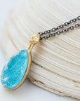 Juturna Drusy and Diamond Chrysocolla Cameo Necklace-Hannah Blount Jewelry