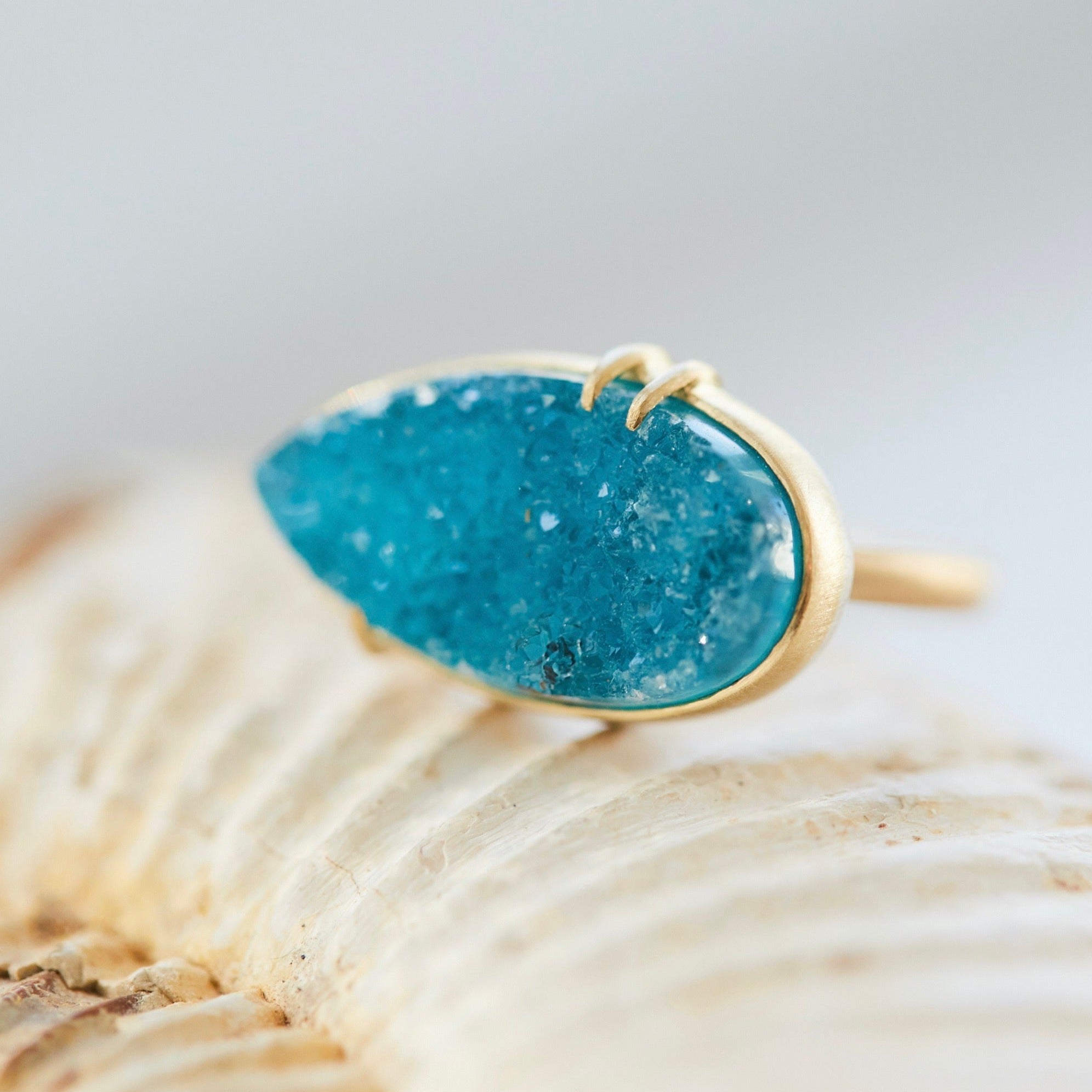Dewdrop Drusy Chrysocolla Vanity RIng-Hannah Blount Jewelry