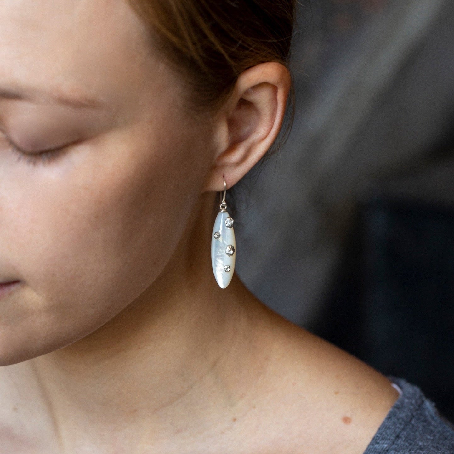 large Mother of Pearl Earrings with Barnacles-Hannah Blount Jewelry