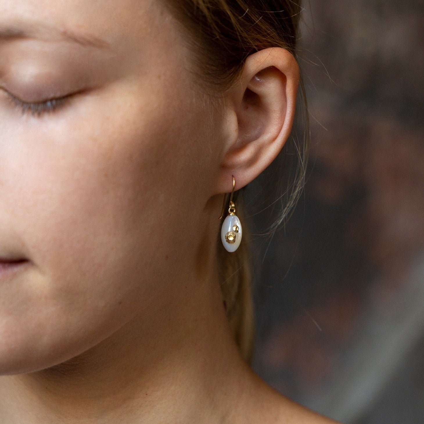 small Mother of Pearl Earrings with Barnacles-Hannah Blount Jewelry