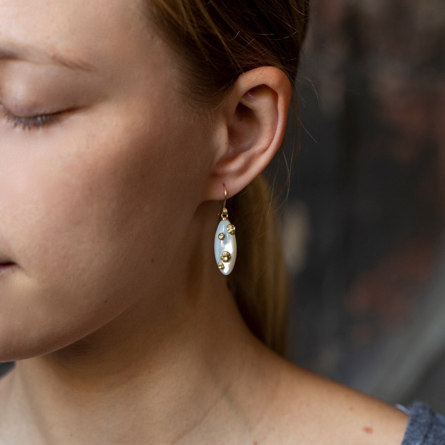 medium Mother of Pearl Earrings with Barnacles-Hannah Blount Jewelry