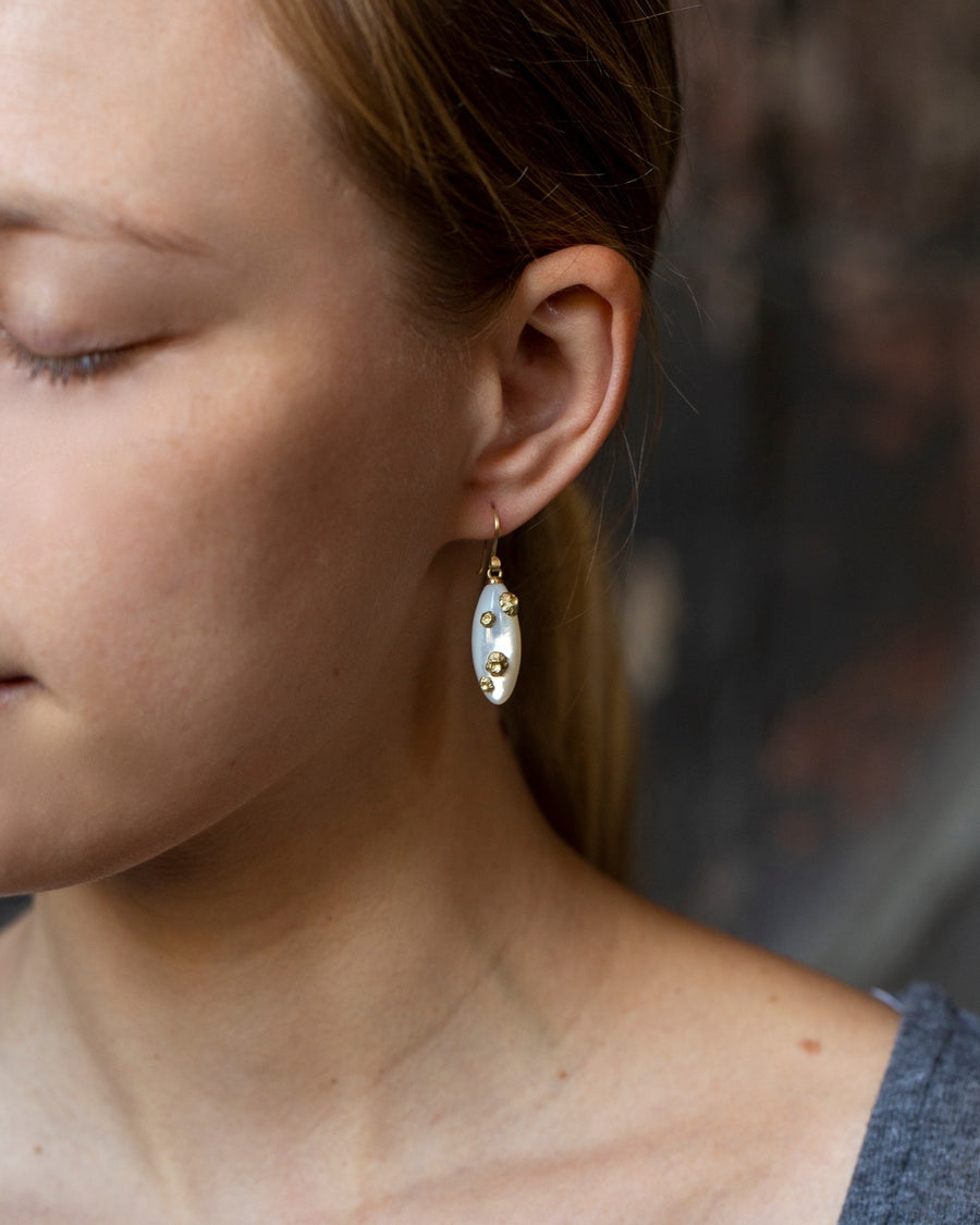 Mother of Pearl Earrings with Barnacles-Hannah Blount Jewelry
