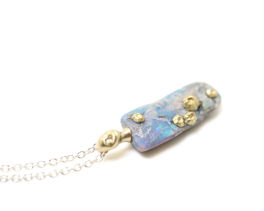 Iris Raw Opal Cameo Necklace with Barnacles-Hannah Blount Jewelry