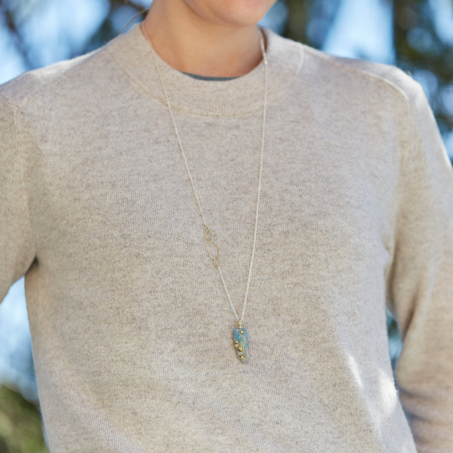 Iris Raw Opal Cameo Necklace with Barnacles-Hannah Blount Jewelry