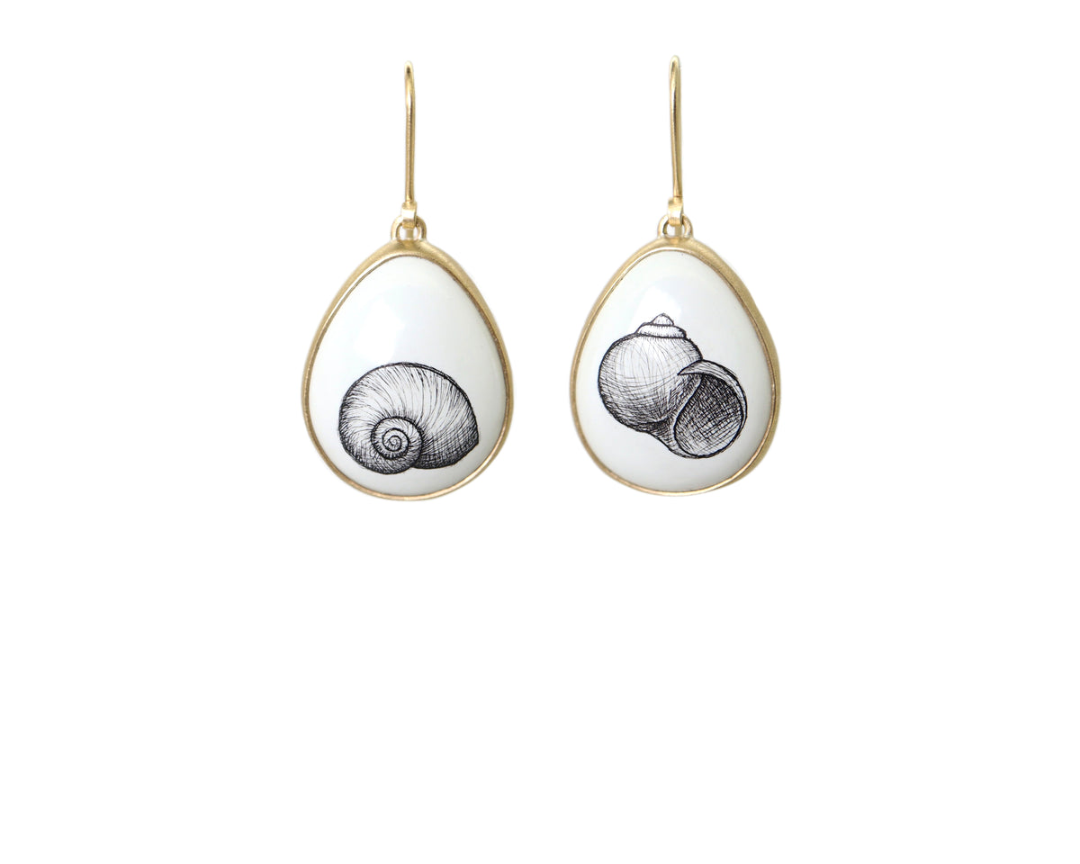 Variscite Moon Snail Scrimshaw Earrings-Hannah Blount Jewelry