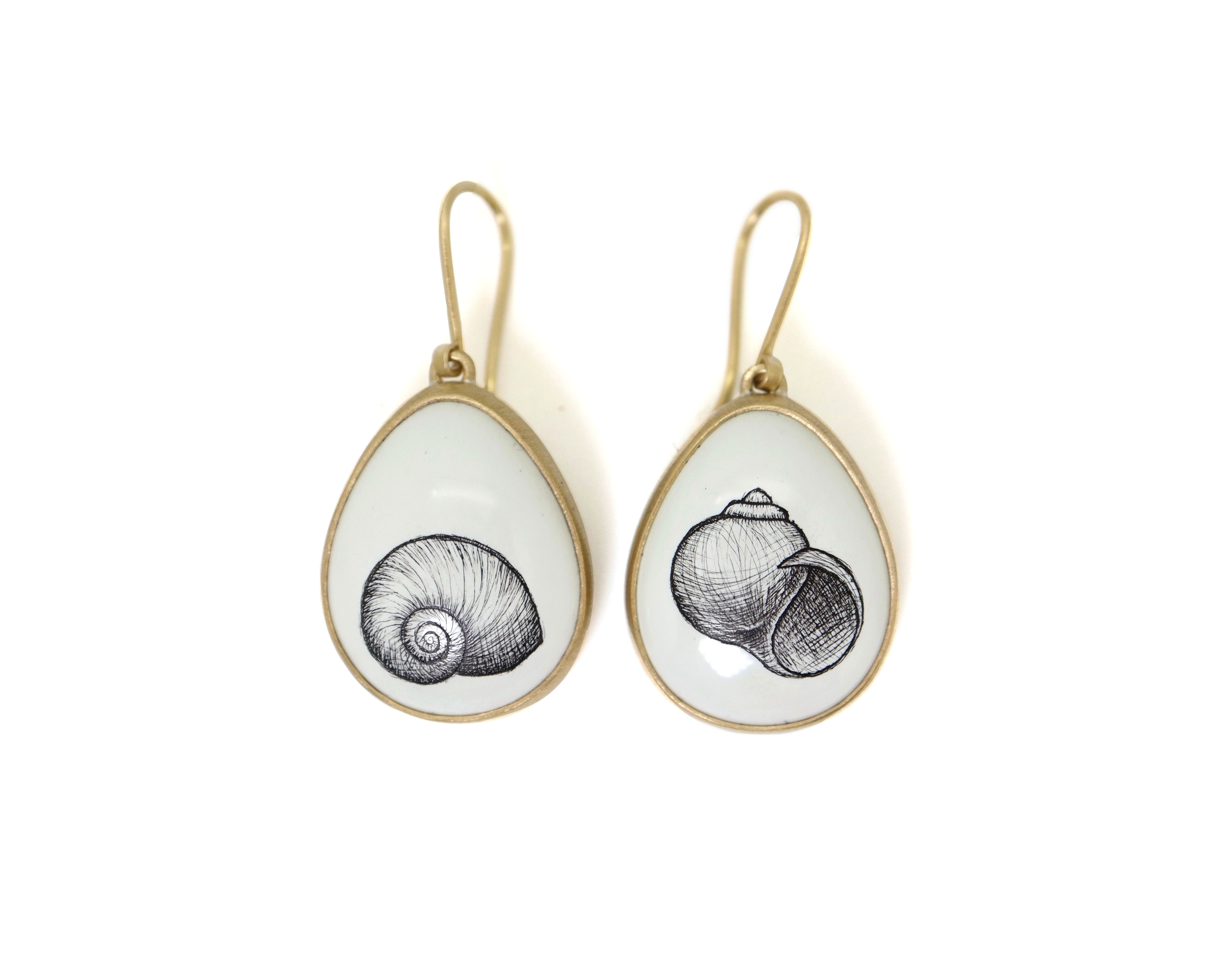 Variscite Moon Snail Scrimshaw Earrings-Hannah Blount Jewelry