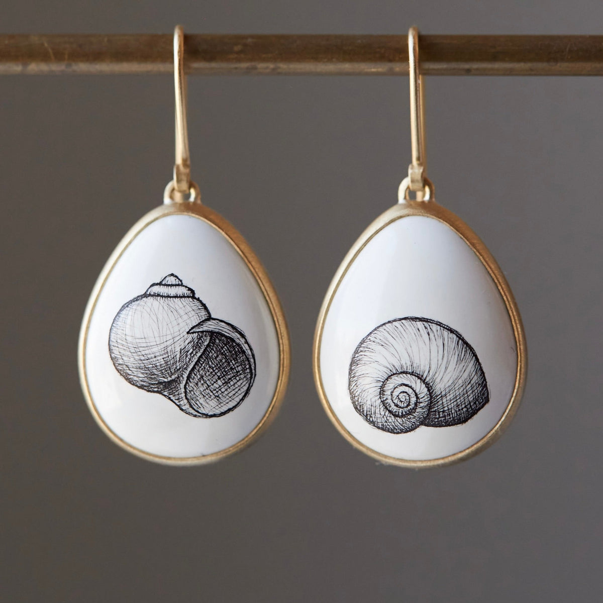 Variscite Moon Snail Scrimshaw Earrings-Hannah Blount Jewelry
