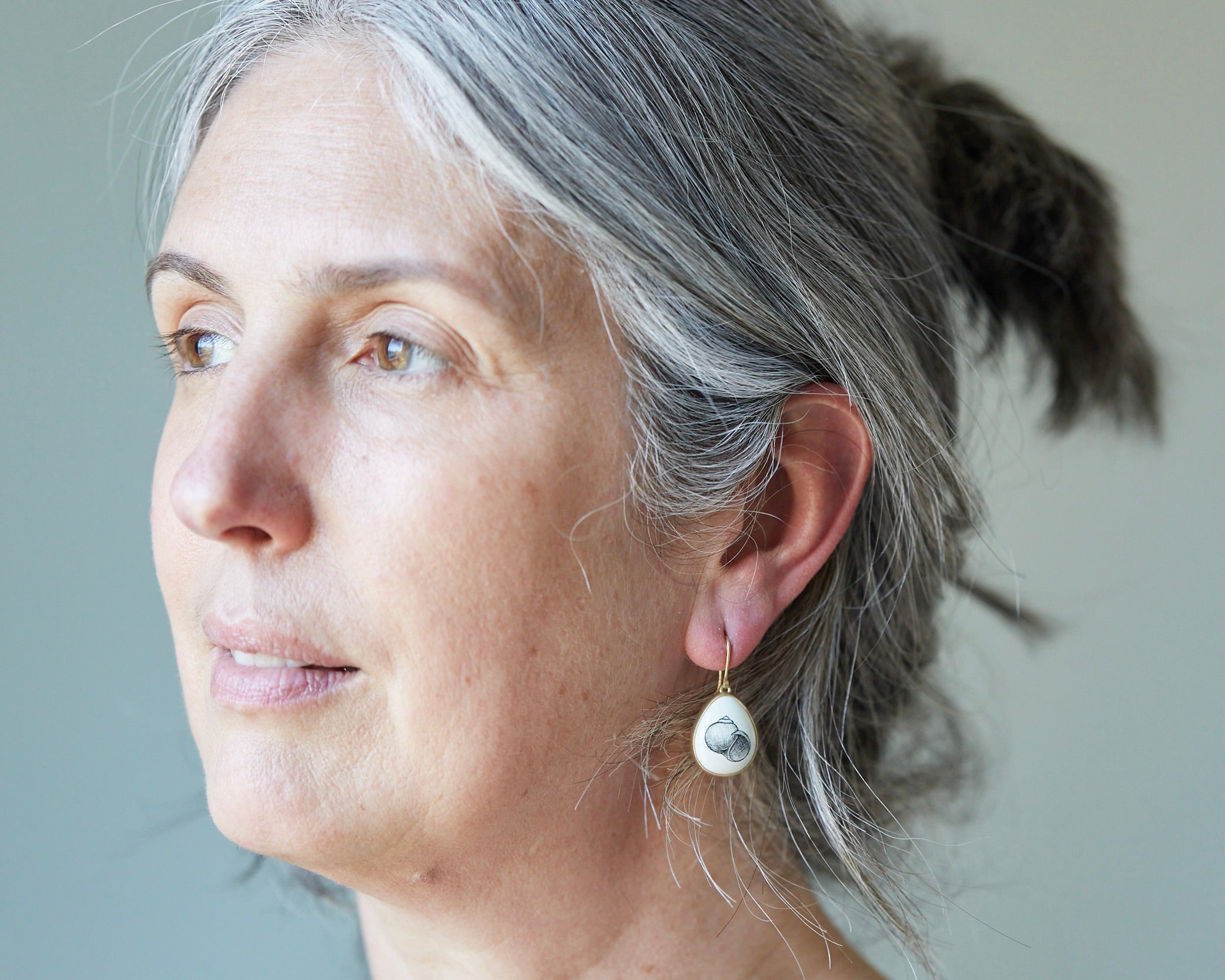 Variscite Moon Snail Scrimshaw Earrings-Hannah Blount Jewelry