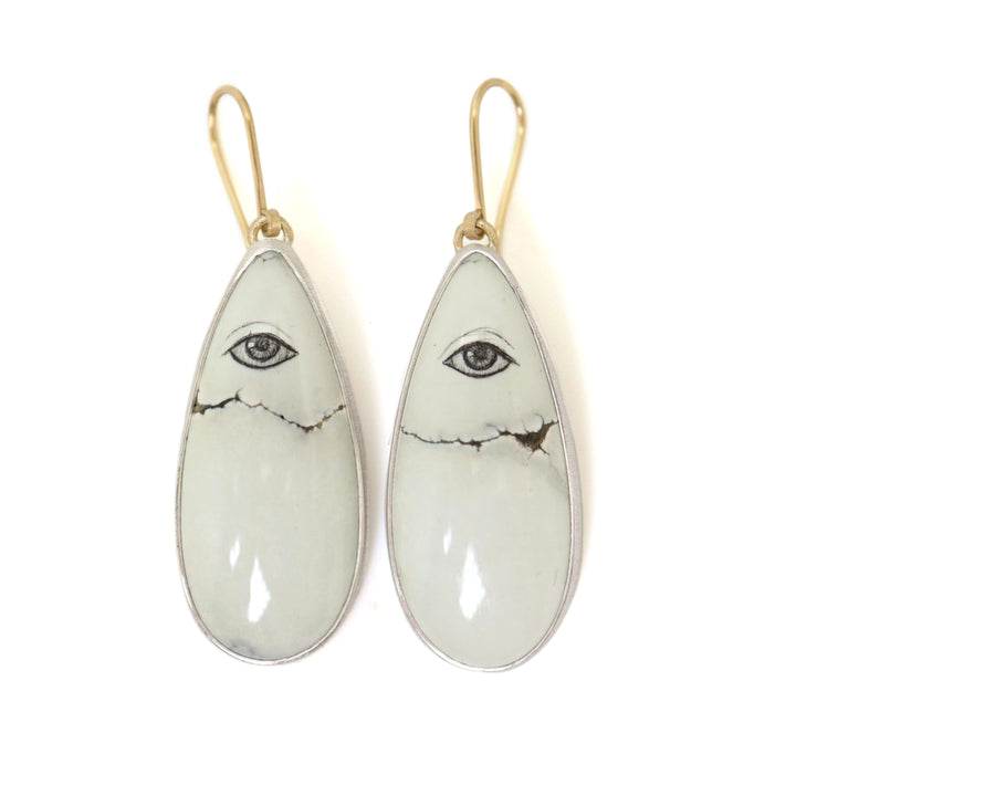 Variscite Lover's Eye Study #32 Scrimshaw Earrings-Hannah Blount Jewelry