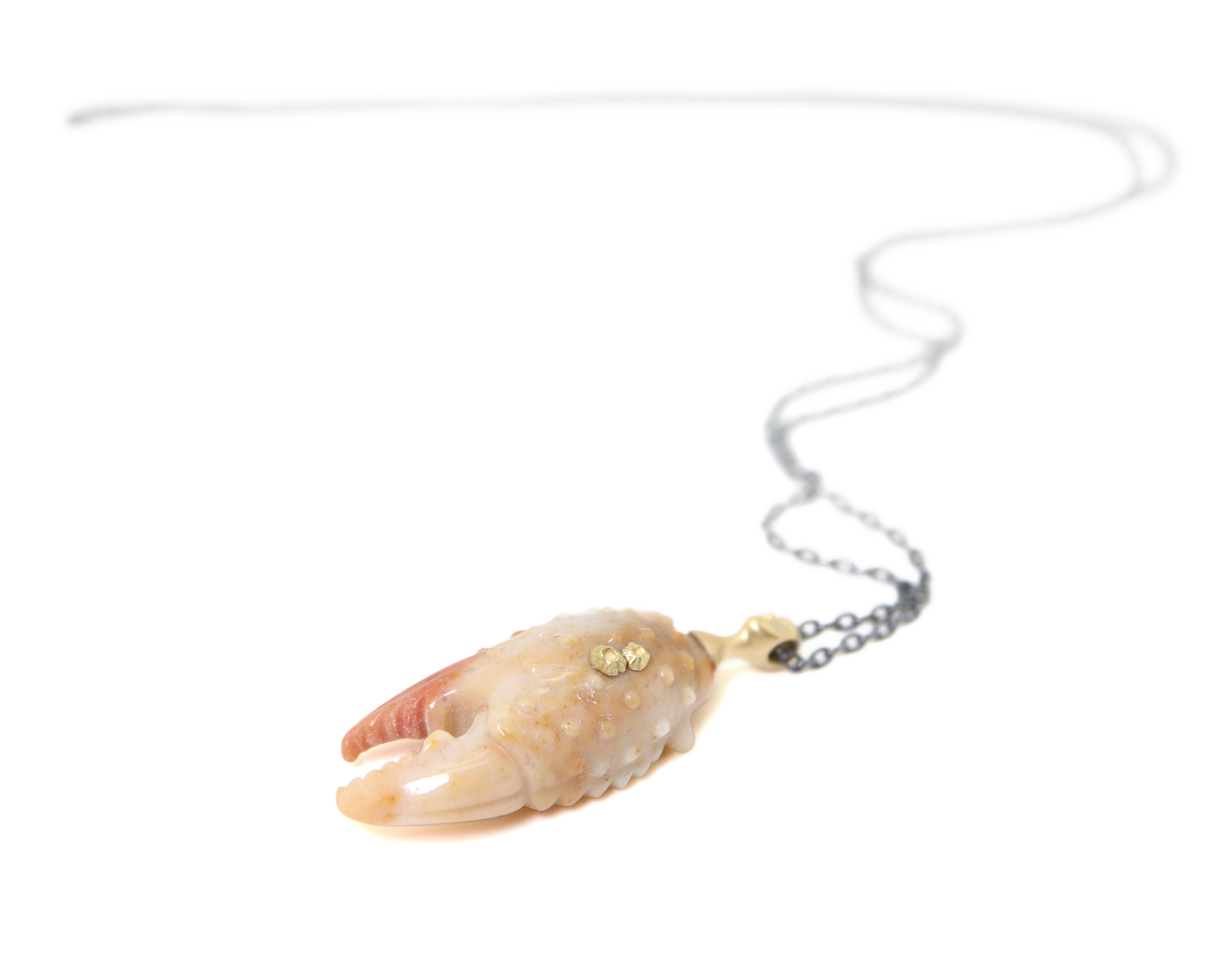 Karkinos Carved Chalcedony Cameo Necklace with Barnacles-Hannah Blount Jewelry