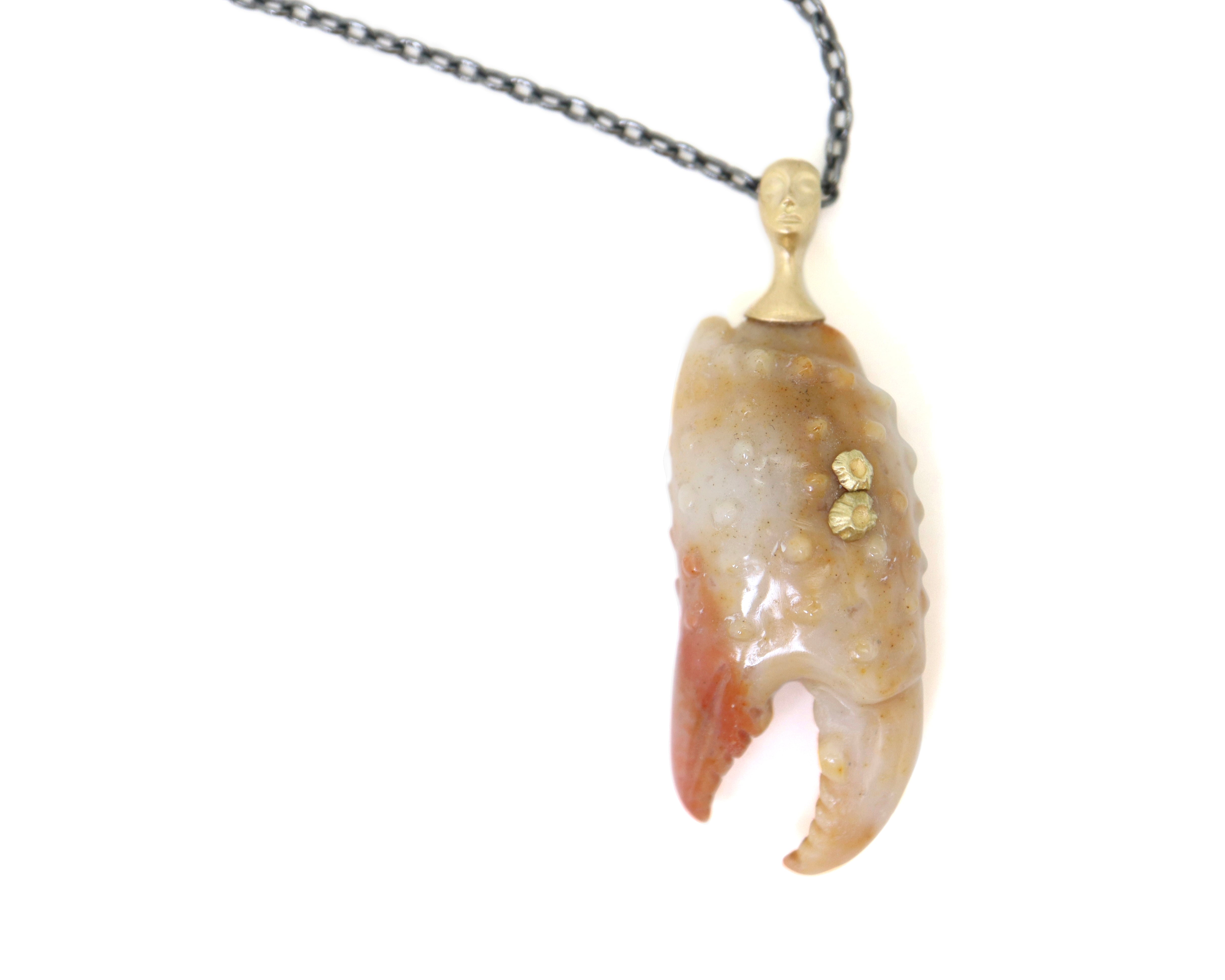 Karkinos Carved Chalcedony Cameo Necklace with Barnacles-Hannah Blount Jewelry