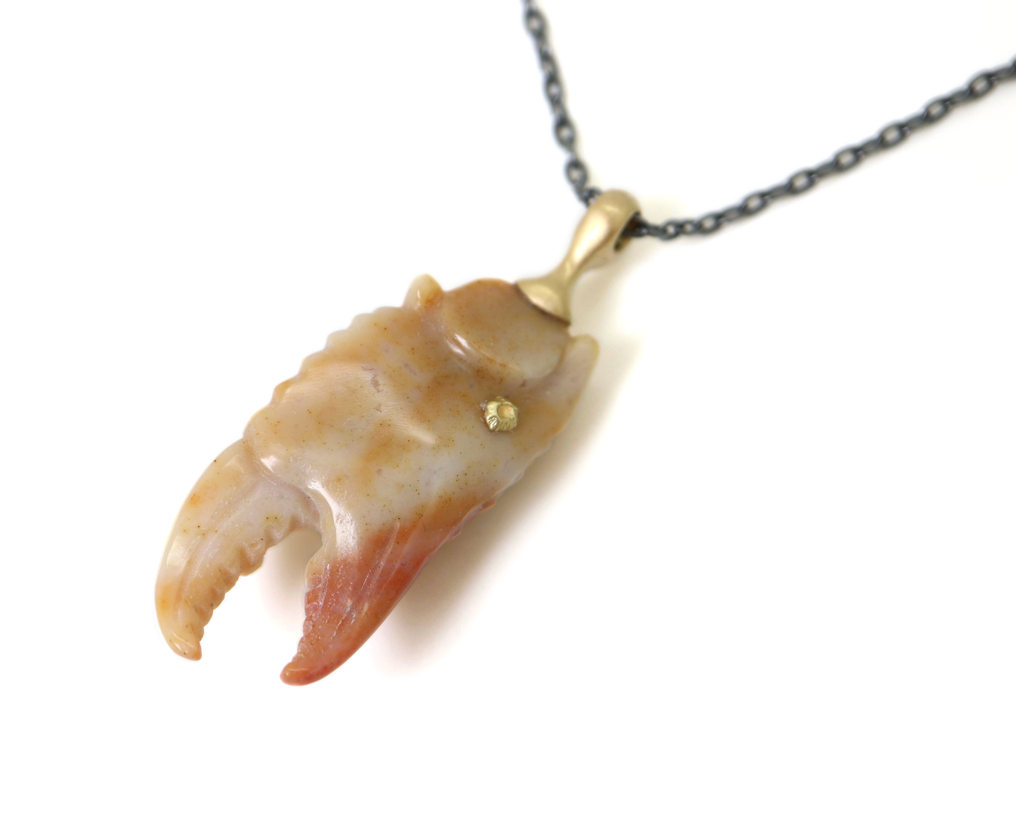 Karkinos Carved Chalcedony Cameo Necklace with Barnacles-Hannah Blount Jewelry