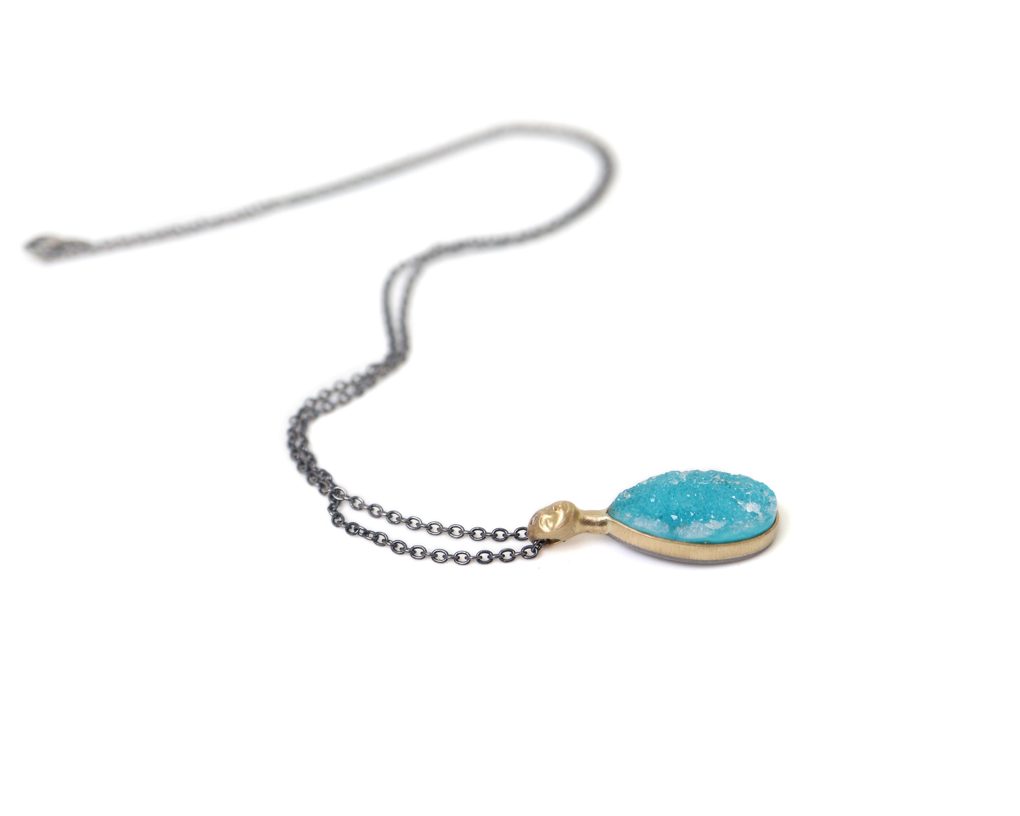 Juturna Drusy and Diamond Chrysocolla Cameo Necklace-Hannah Blount Jewelry