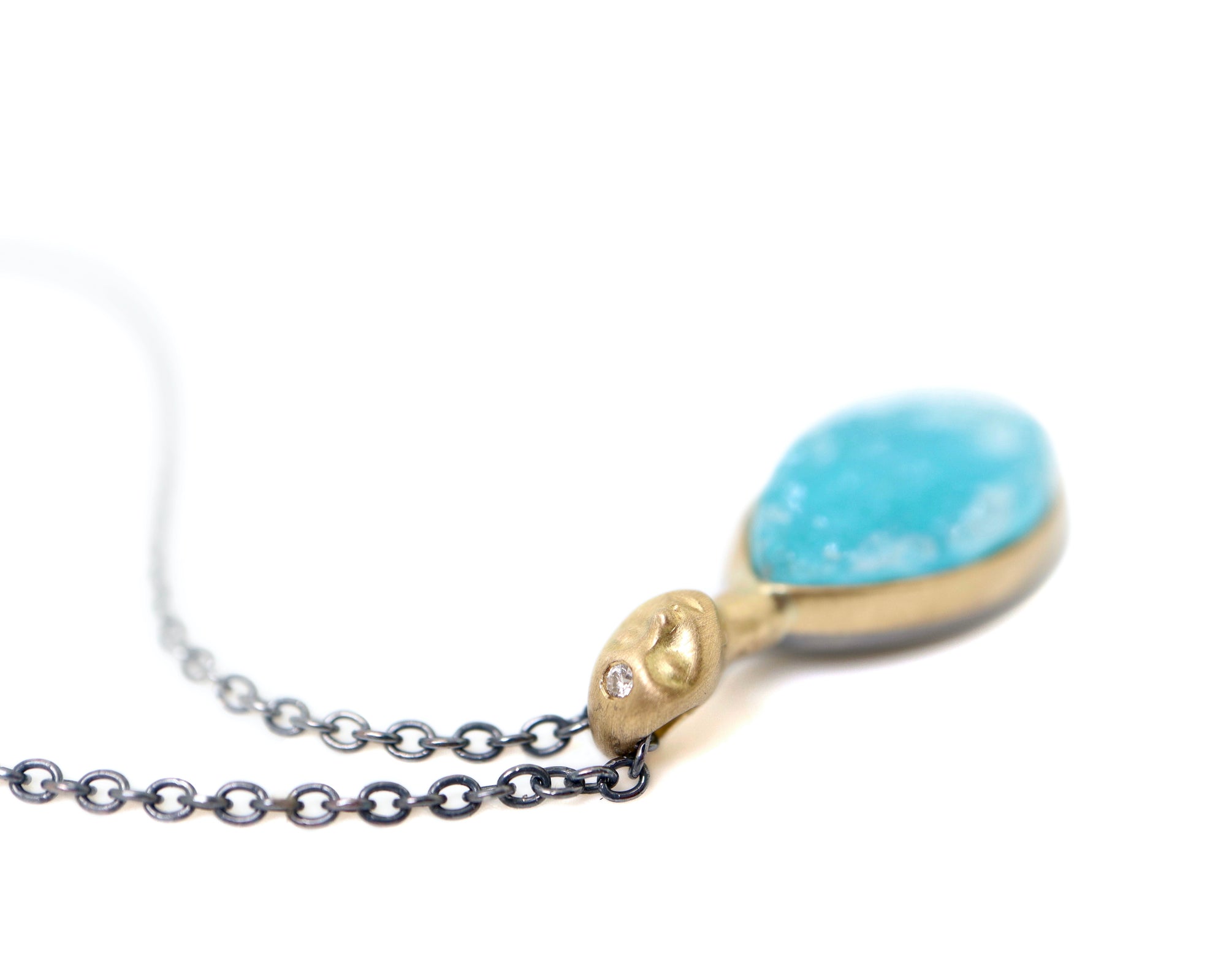 Juturna Drusy and Diamond Chrysocolla Cameo Necklace-Hannah Blount Jewelry