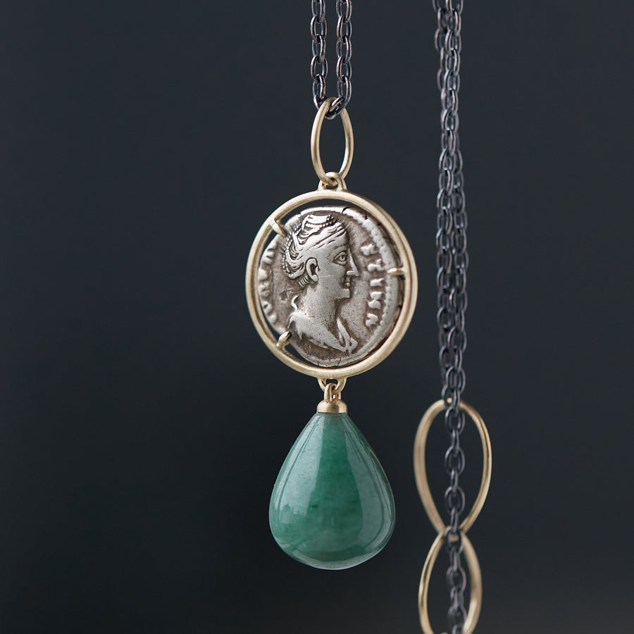 Ancient Empress Faustina The Elder Coin Vanity Necklace with Aventurine-Hannah Blount Jewelry