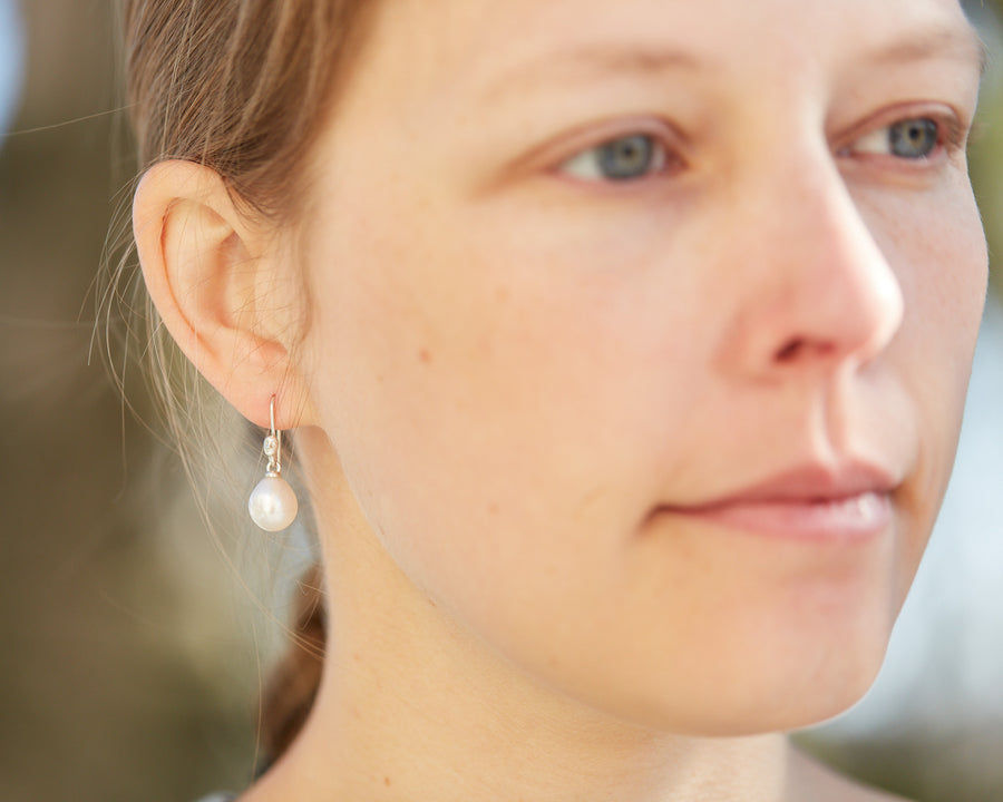 Lunar Flare Pearl Figurehead Cameo Earrings-Hannah Blount Jewelry