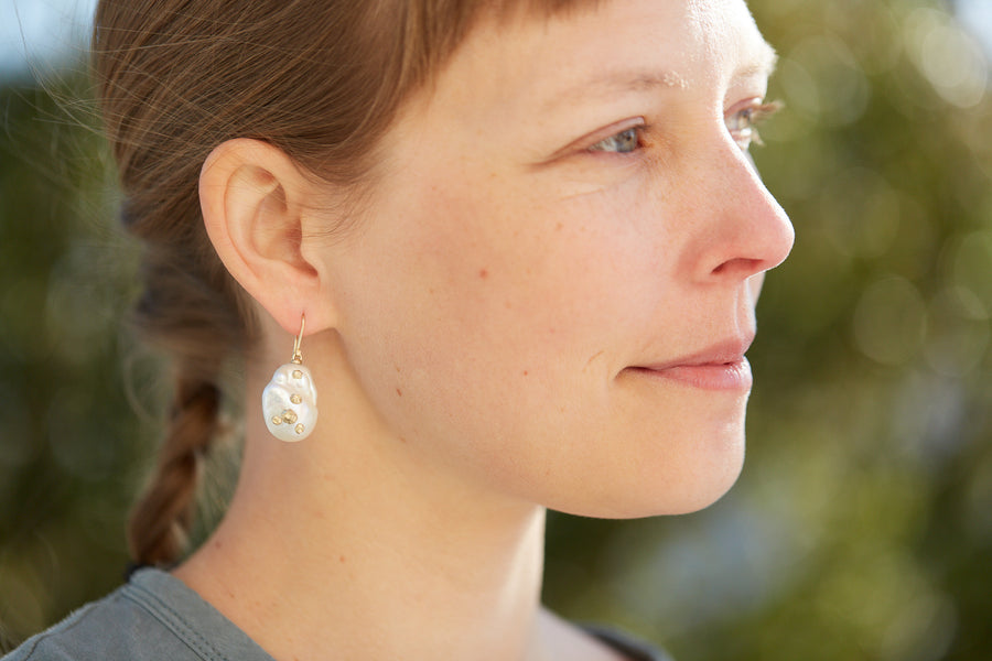 Grand Pearl Ruthie B. Earrings with Barnacles-Hannah Blount Jewelry