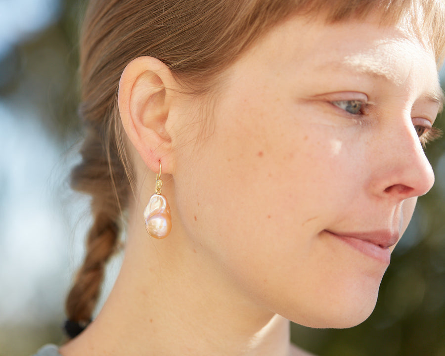 Peach Pearl Figurehead Cameo Earrings-Hannah Blount Jewelry