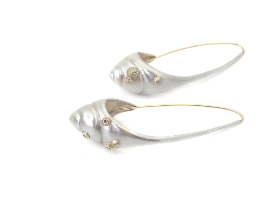 Barnacle Sea Snail Ruthie B. Hoops with Diamonds-Hannah Blount Jewelry