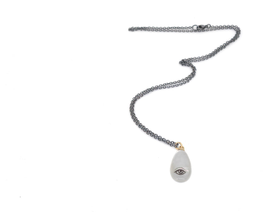 Small Mother of Pearl Lover's Eye Scrimshaw Necklace-Hannah Blount Jewelry