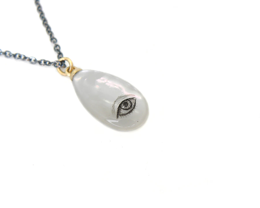 Small Mother of Pearl Lover's Eye Scrimshaw Necklace-Hannah Blount Jewelry