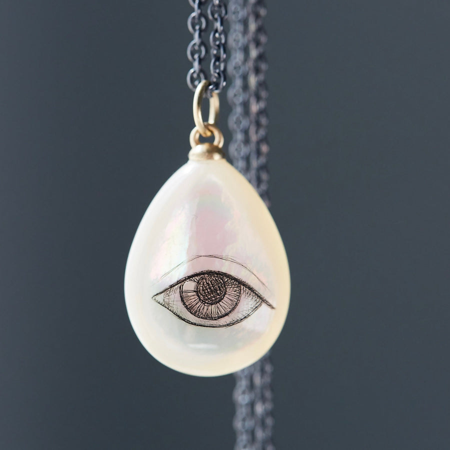 Mother of Pearl Lover's Eye Flare Scrimshaw Necklace-Hannah Blount Jewelry