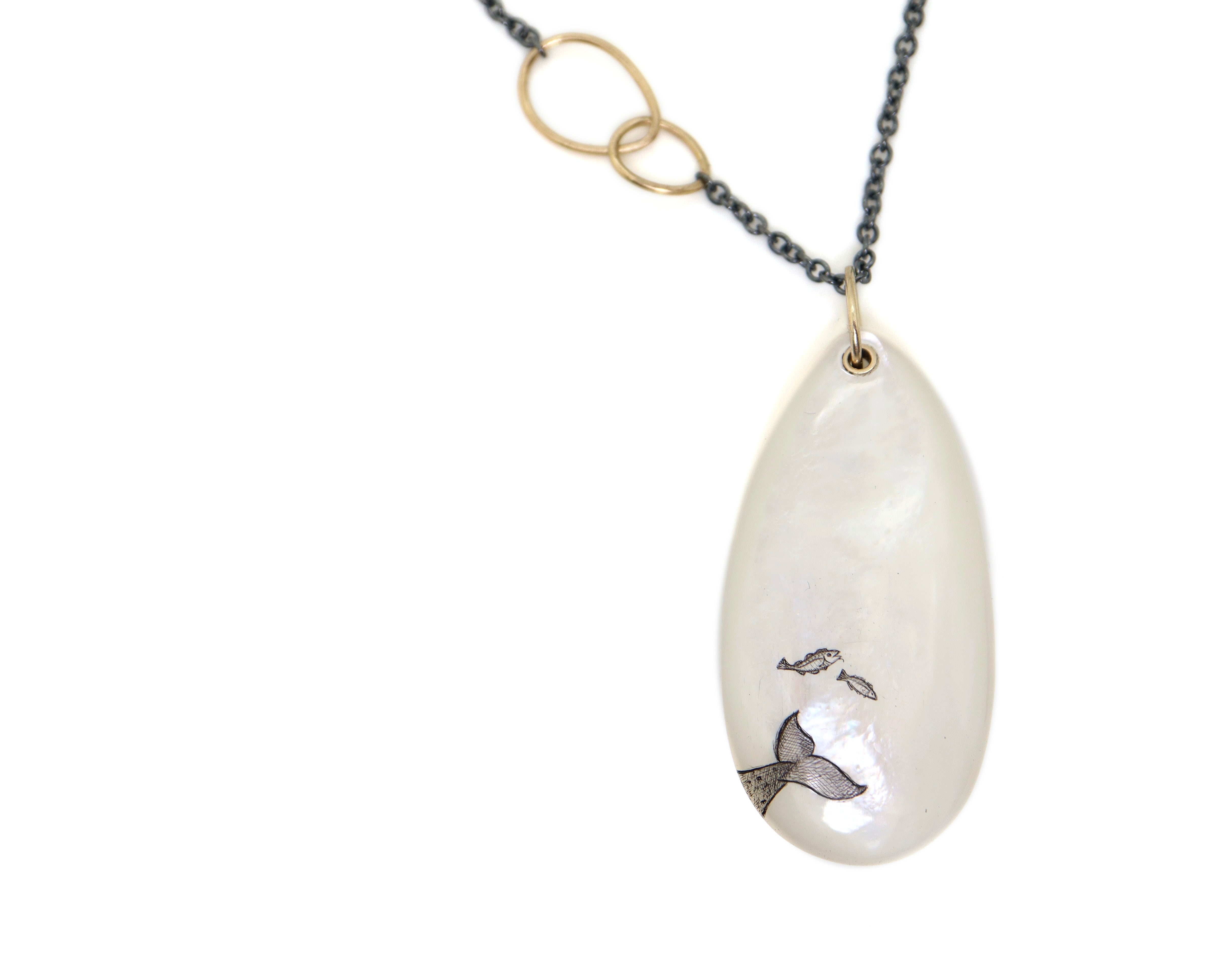 Mother of Pearl Narwhal Scrimshaw Necklace-Hannah Blount Jewelry