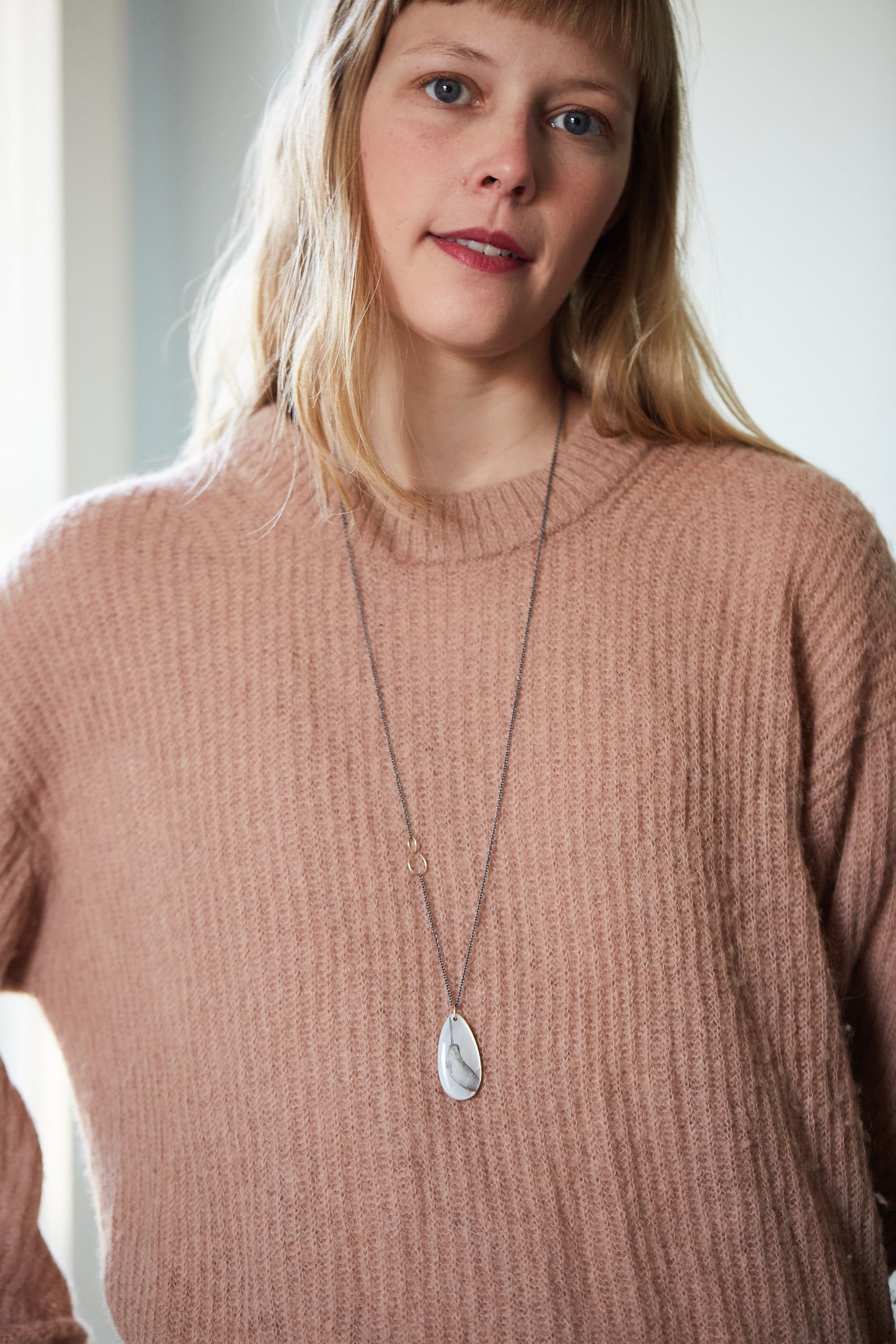 Mother of Pearl Narwhal Scrimshaw Necklace-Hannah Blount Jewelry