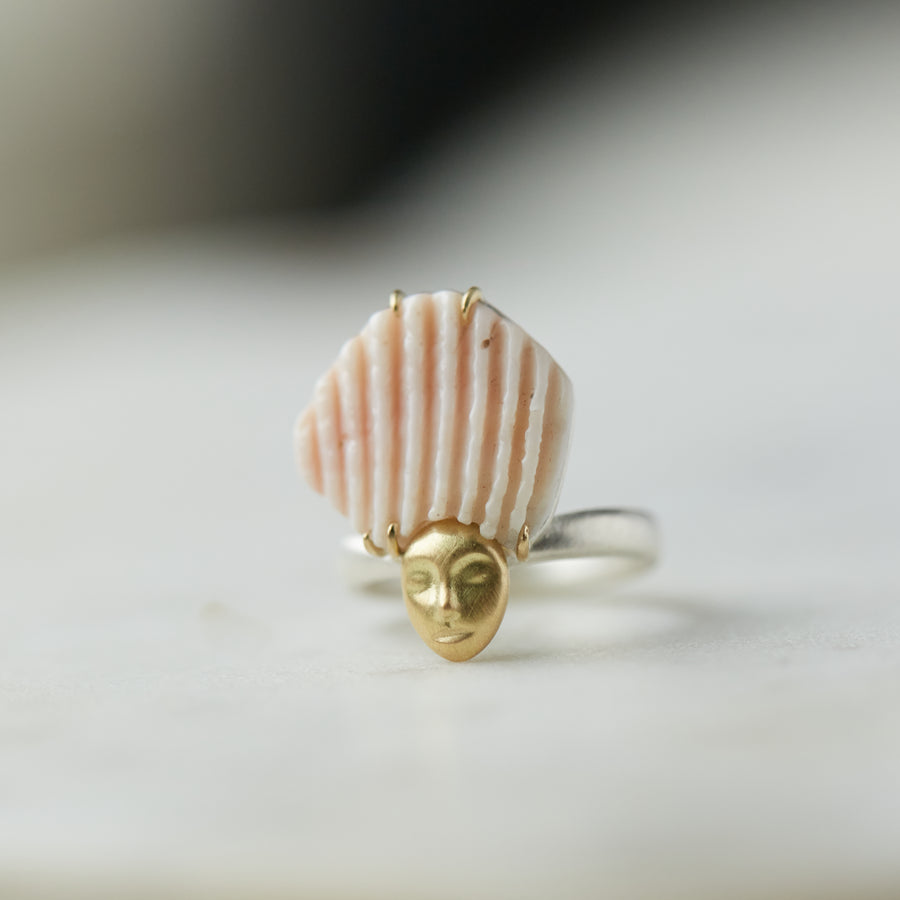 Lunar Halo Shell Cameo Ring-Hannah Blount Jewelry
