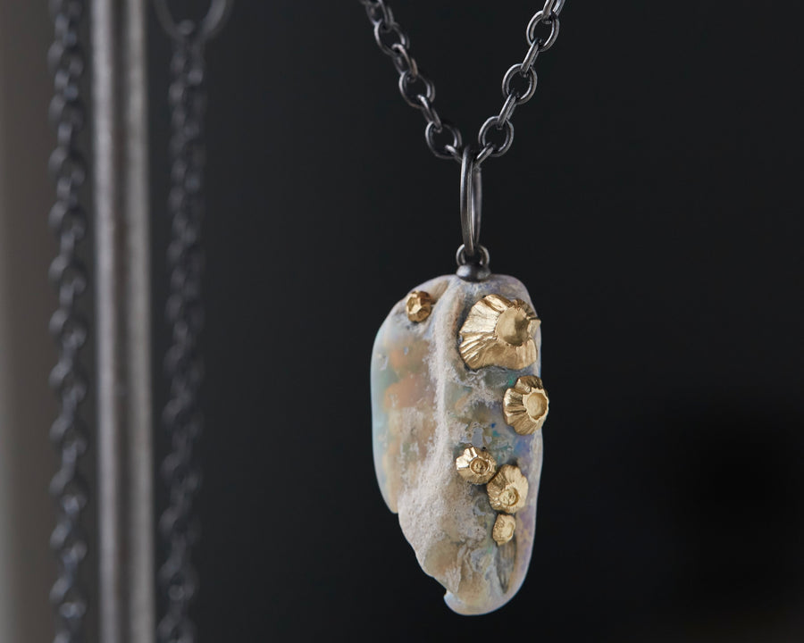 Sea Pen Raw Opal Ruthie B. Necklace with Barnacles-Hannah Blount Jewelry